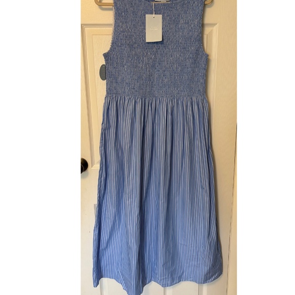 Hill House Home Cosima Nap Dress Blue Striped XL NWT Smocked - Picture 3 of 5